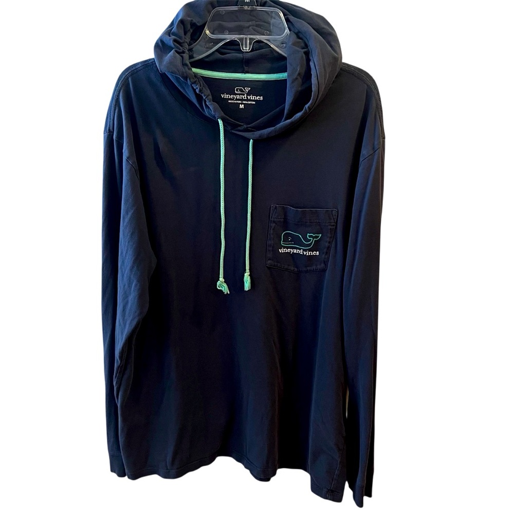 Vineyard Vines Navy Long Sleeve T-Shirt Hoodie with Green Whale Logo.  Medium